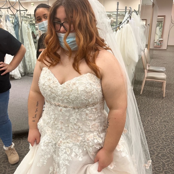 David’s Bridal wedding dress; complete with veil and rose gold belt - Picture 12 of 12